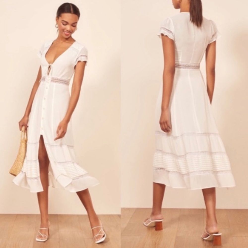 Reformation White Tiered Midi Dress